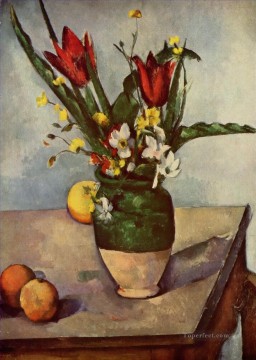 Flores Painting - Naturaleza muerta Tulipanes y manzanas Paul Cezanne Impresionismo Flores